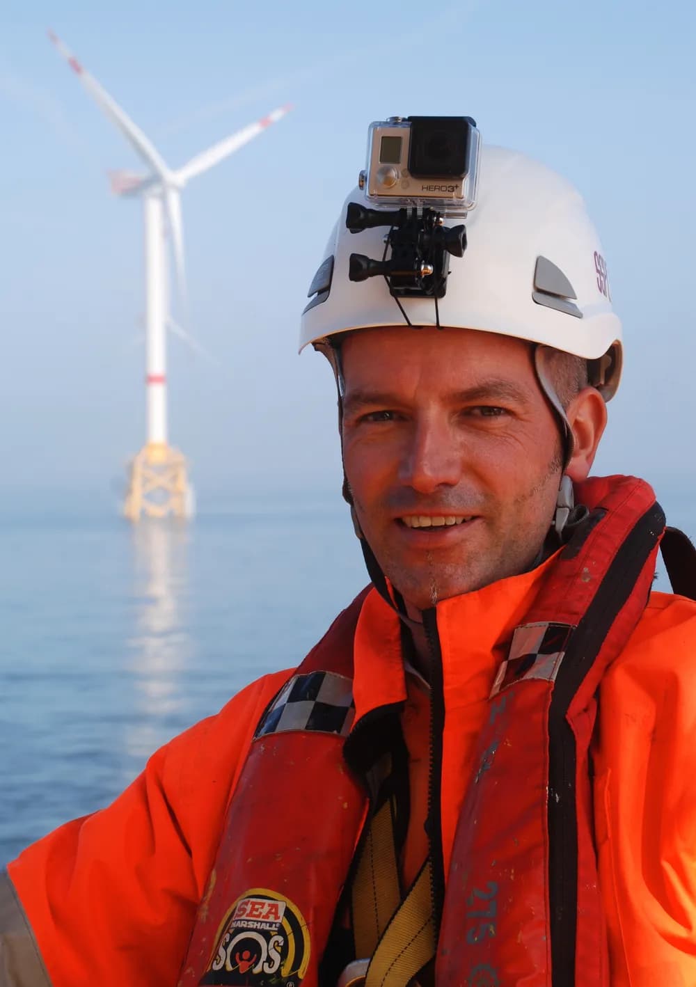 Gunnar Ackx in inspection gear at an offshore wind site